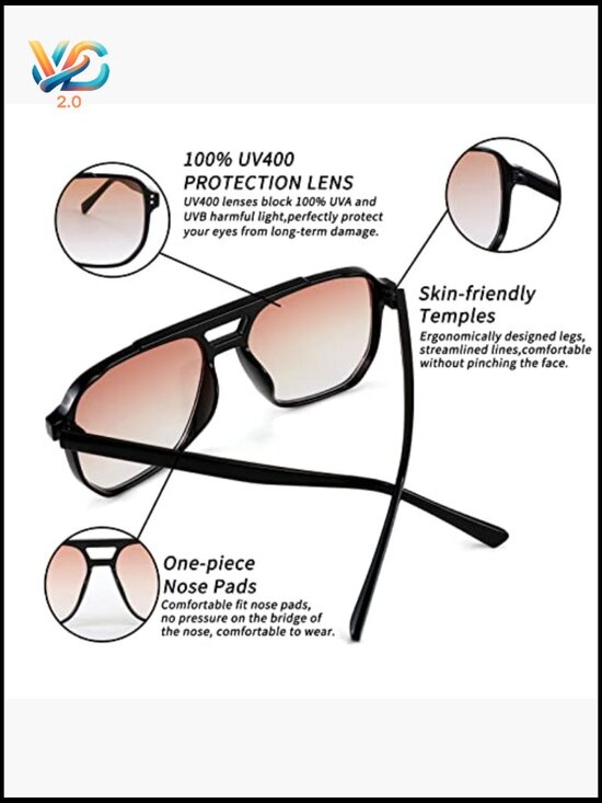 Retro Square Aviator Sunglasses 70s Vintage Plastic Frame main image 4